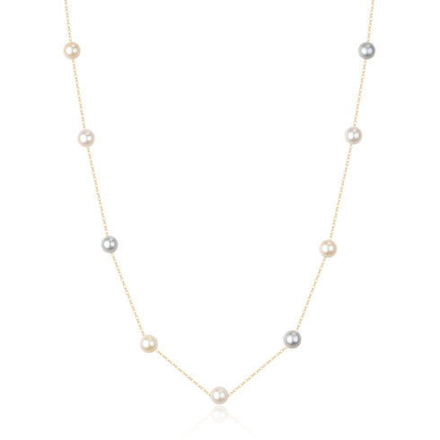 5-6mm Silver & White Pearls Tincup Necklace - House Of Pearls